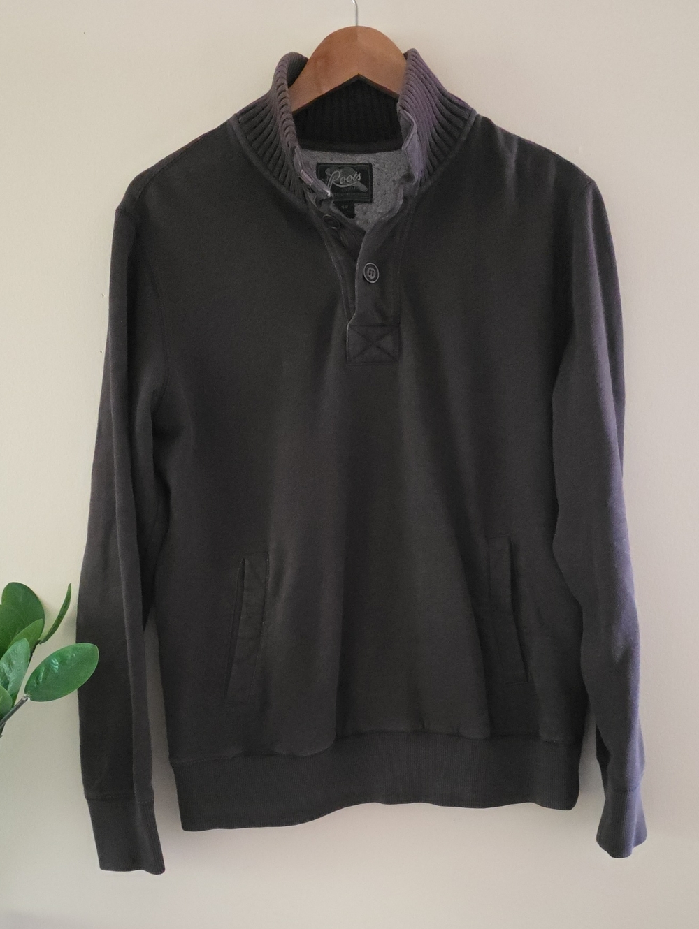 Roots Canada Men’s Pullover Sweater - Brown - Ribbed Mock Neck Knit Cotton - S